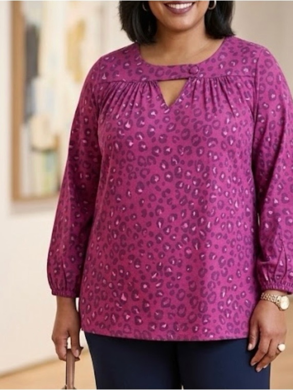 Roaman's Magenta Leopard Print Tunic Top